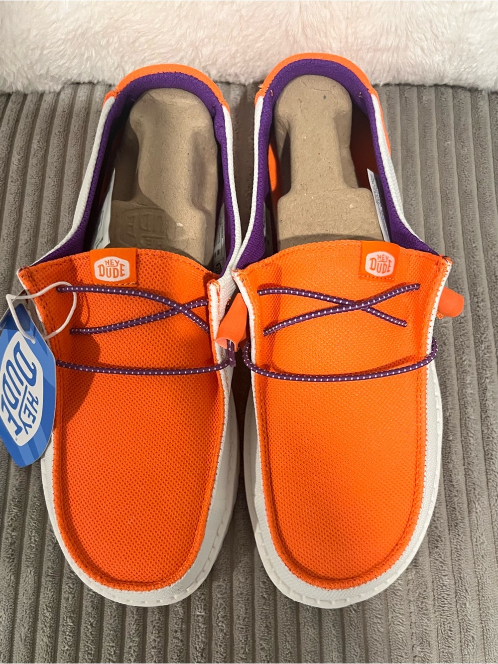 Hey Dude Women's White Canvas Slip-Ons with Orange Accents - Picture 3 of 4